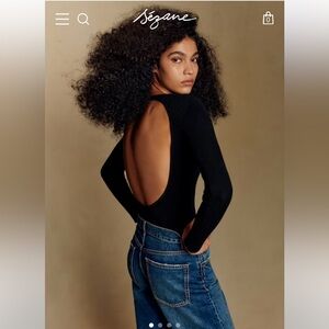 Sézane Black Open Back Bodysuit